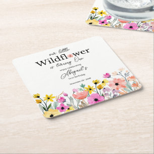 Buntes Rosa Unsere kleine Wildblume 1. Geburtstag Rechteckiger Pappuntersetzer