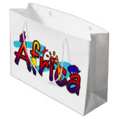Buntes Safarilogo Afrika-Spaßes Große Geschenktüte (Rückseite Schrägansicht)