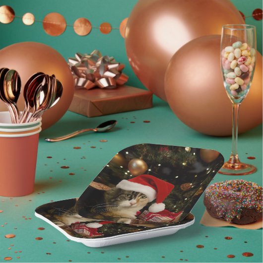 Buntes Santa-Kätzchen-Papiertablett Pappteller (Multi)