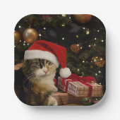Buntes Santa-Kätzchen-Papiertablett Pappteller (Vorderseite)