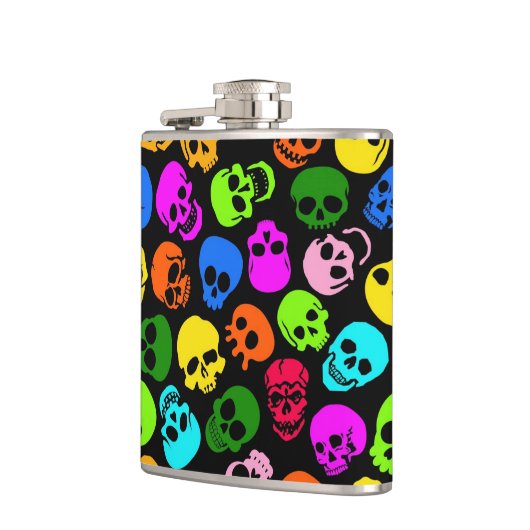 Buntes Schädelmuster im Schwarzen Flachmann (Links)