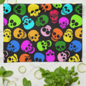 Buntes Schädelmuster im Schwarzen Geschirrtuch (Gefaltet)