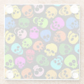 Buntes Schädelmuster im Schwarzen Glasuntersetzer (Rückseite)