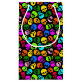 Buntes Schädelmuster im Schwarzen Kleine Geschenktüte (Rückseite)