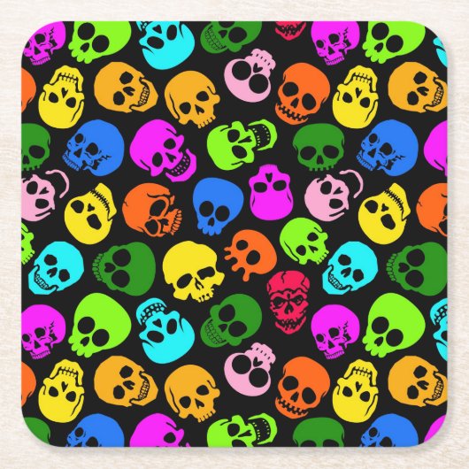 Buntes Schädelmuster im Schwarzen Rechteckiger Pappuntersetzer (Vorderseite)