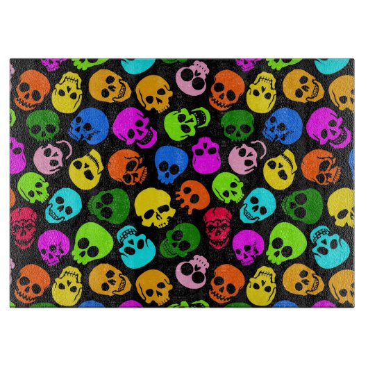Buntes Schädelmuster im Schwarzen Schneidebrett (Vorderseite)