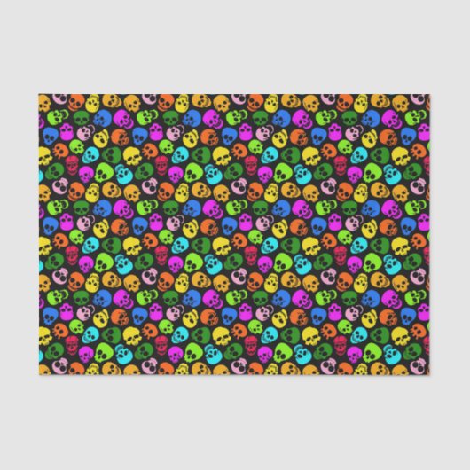 Buntes Schädelmuster im Schwarzen Seidenpapier (Vorderseite)