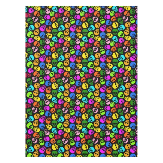 Buntes Schädelmuster im Schwarzen Tischdecke (Vorderseite)