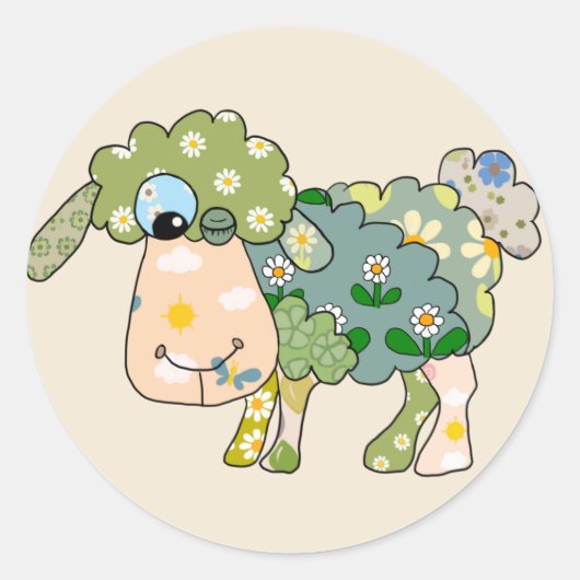 Buntes Schaf Runder Aufkleber (Vorderseite)
