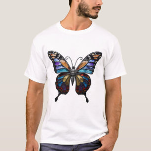 Buntes Schmetterling-Glasmalerei-Grafik-T-Shirt - T-Shirt