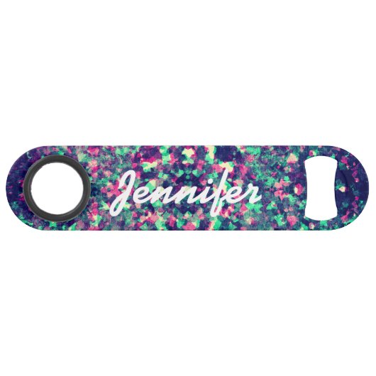 Buntes Schmutz-Kaleidoskop-Muster-Monogramm Speedflaschenöffner (Vorderseite (Horizontal))