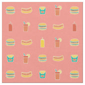 Buntes Schnellimbiß Burger-Würstchen-Soda-Muster Stoff (Nahaufnahme)