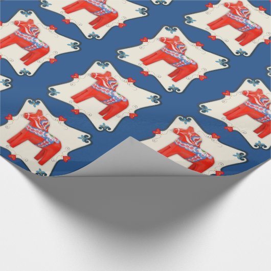 Buntes Schwede Dala Pferd mit Rosemaling Akzent Geschenkpapier (Ecke)