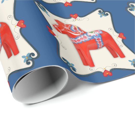 Buntes Schwede Dala Pferd mit Rosemaling Akzent Geschenkpapier (Rolleneckpunkt)