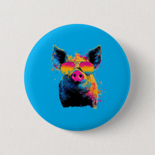 Buntes Schwein Lustiger Tierliebhaber Vatertag Män Button