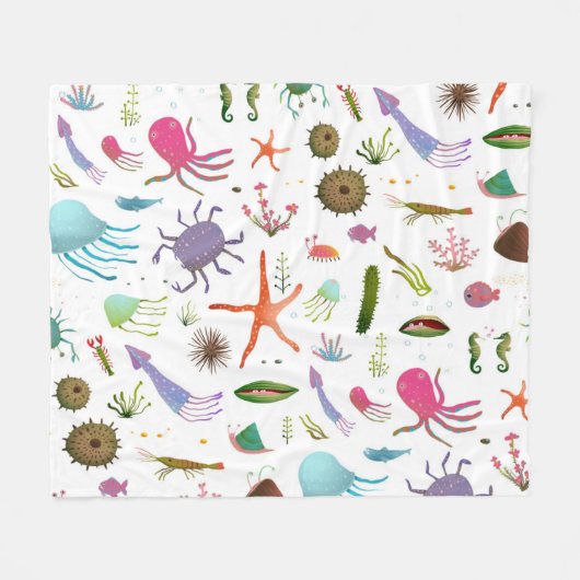 Buntes Seeleben Fleecedecke (Vorderseite (Horizontal))