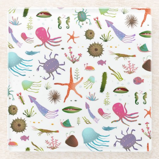 Buntes Seeleben Glasuntersetzer (Vorderseite)