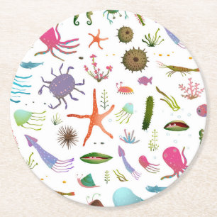Buntes Seeleben Runder Pappuntersetzer