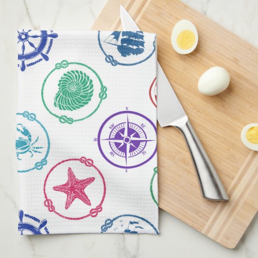 Buntes Seemuster Geschirrtuch (Viertel Falte)