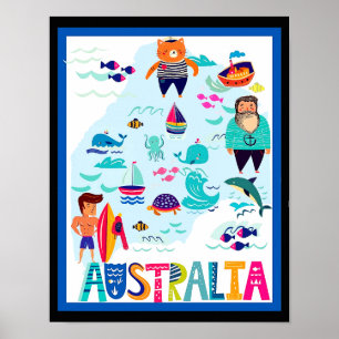 Buntes, skurriles Australien-Reiseposter Poster