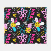 Buntes Smiley-Blumen-Graffiti-Muster-Babylätzchen Fleecedecke (Vorderseite (Horizontal))