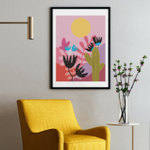 Buntes Sonne Wüste modern Kaktus Deco Kunst Druck Poster