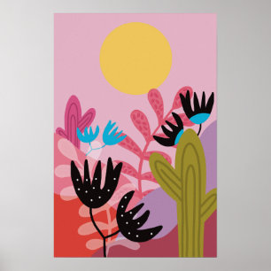 Buntes Sonne Wüste modern Kaktus Deco Kunst Druck Poster