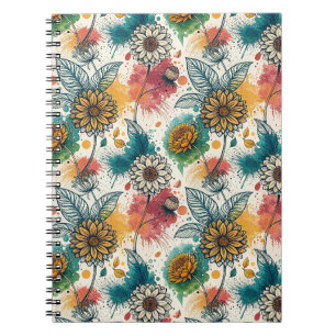 Buntes Sonnenblumen-Mal-Splatter-Kunstmuster Notizblock
