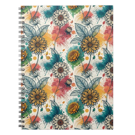 Buntes Sonnenblumen-Mal-Splatter-Kunstmuster Notizblock (Vorderseite)