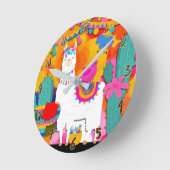 Buntes Spaß-Aquarell Fiesta-Lama Cinco Des Mayo Runde Wanduhr (Winkel)