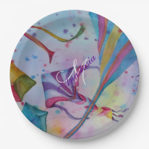 BUNTES SPASS-FLIEGEN-DRACHEN-MONOGRAMM-PARTY PAPPTELLER