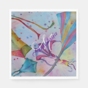 BUNTES SPASS-FLIEGEN-DRACHEN-MONOGRAMM-PARTY SERVIETTE