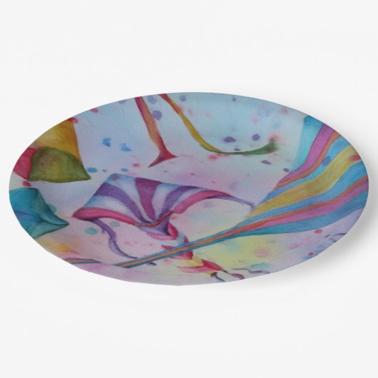 BUNTES SPASS-FLIEGEN-DRACHEN-PARTY PAPPTELLER (Schrägansicht)