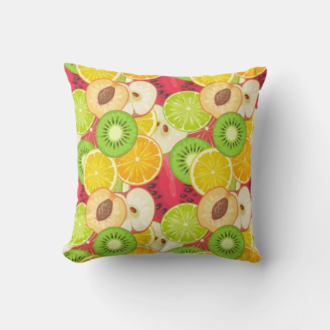 Buntes Spaß-Frucht-Muster Kissen (Vorderseite)
