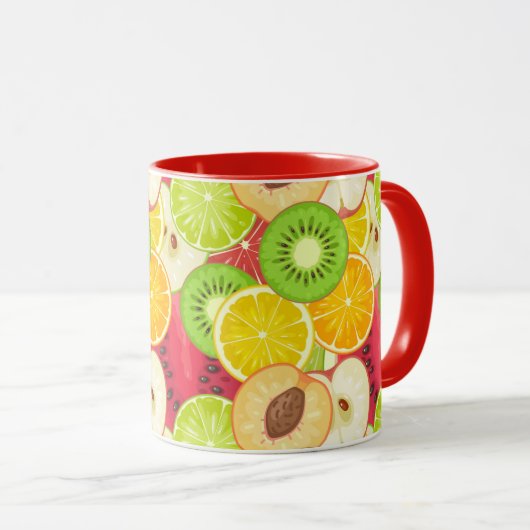 Buntes Spaß-Frucht-Muster Tasse (VorderseiteRechts)