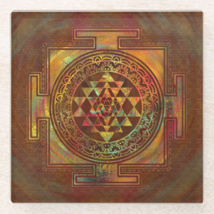 Buntes Sri Yantra/Sri Chakra Glasuntersetzer