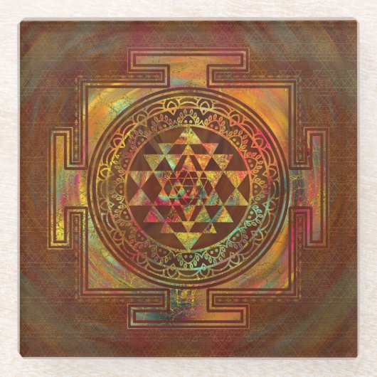 Buntes Sri Yantra/Sri Chakra Glasuntersetzer (Vorderseite)