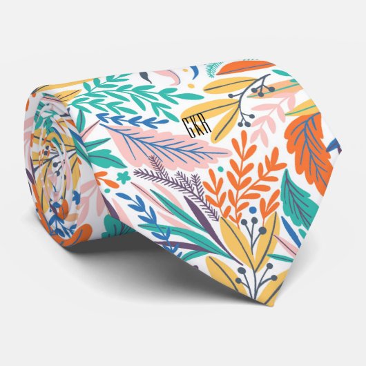 Buntes stilvolles botanisches Muster mit Monogramm Krawatte (Gerollt)