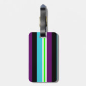 Buntes Streifen-Muster-lila aquamarines blaues Gepäckanhänger (Rückseite vertikal)