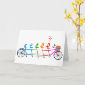 buntes Tandemfahrrad mit süßer Vogelfamilie Karte (Gelbe Blume)