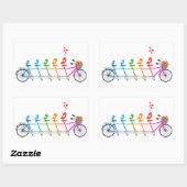 buntes Tandemfahrrad mit süßer Vogelfamilie Rechteckiger Aufkleber (Blatt)
