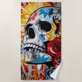 Buntes Totenkopf-Blumen- Pop-Art-Straßendesign Strandtuch