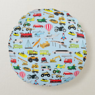 Buntes Transportmittel & Fahrzeuge Kinder Muster Rundes Kissen