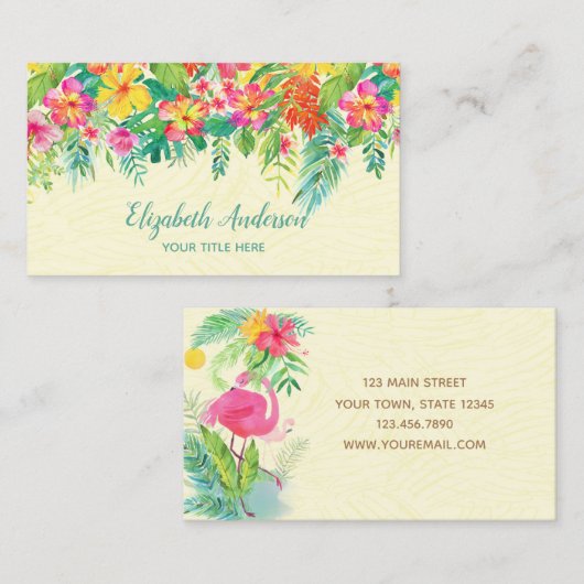 Buntes tropisches Blumen- und Flamingo Visitenkarte (Vorne/Hinten)
