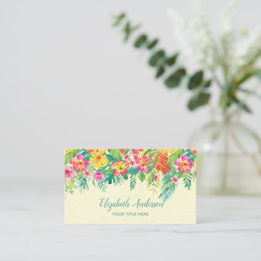 Buntes tropisches Blumen- und Flamingo Visitenkarte (Stehend Vorderseite)