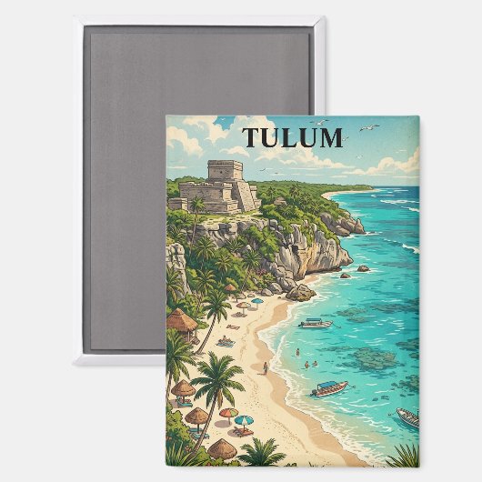 Buntes Tulum Mexiko Urlaub Retro Reise Magnet (Vorderseite/Rückseite)