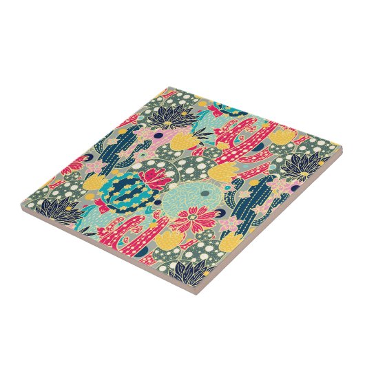 Buntes Tupfen-Kaktus-Muster Fliese (Seite)