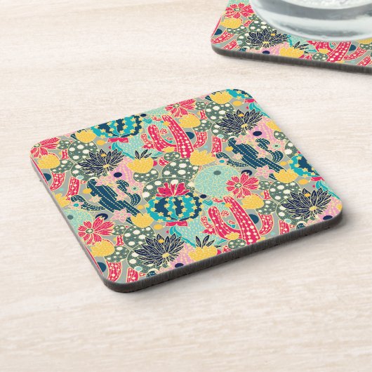 Buntes Tupfen-Kaktus-Muster Getränkeuntersetzer (Linke Seite)