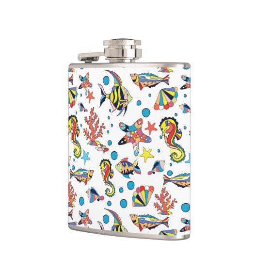 Buntes Unterwasserseeleben-Muster Flachmann (Links)