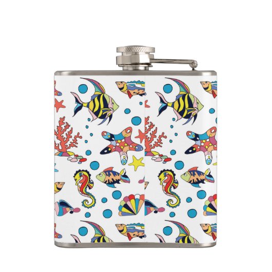 Buntes Unterwasserseeleben-Muster Flachmann (Rückseite)